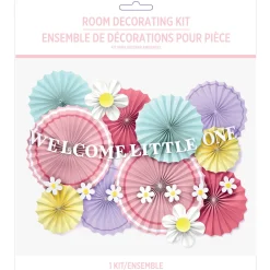 Little Daisy Welcome Little One Baby Shower Paper Fan Room Decorating Kit, 14pc