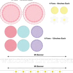 Little Daisy Welcome Little One Baby Shower Paper Fan Room Decorating Kit, 14pc