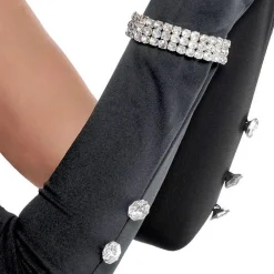 Long Satin Rhinestone Gloves