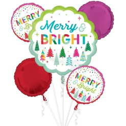 Merry & Bright Christmas Foil Balloon Bouquet, 5pc