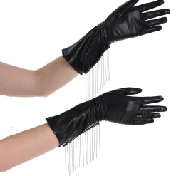 Metallic Black Fringe Gloves