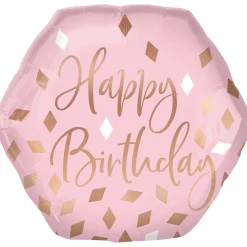 Metallic Blush Birthday Hexagonal Foil Balloon, 23in x 22in