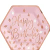 Metallic Blush Birthday Hexagon Dessert Plates, 7in, 8ct