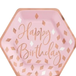 Metallic Blush Birthday Hexagon Dessert Plates, 7in, 8ct