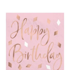 Metallic Blush Birthday Lunch or Beverage Napkins, 16ct