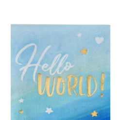 Metallic Gold & Blue Hello World Lunch Napkins 16ct