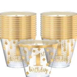 Metallic Gold Confetti 1st Birthday Plastic Tumblers 30ct