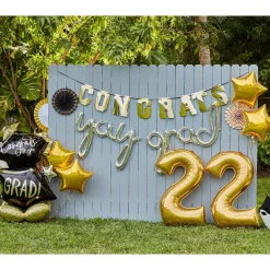 Metallic Gold Congrats Cardstock & Ribbon Letter Banner, 12ft