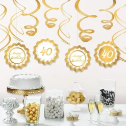 Metallic Golden Age Birthday Paper Fans & Swirl Decorations, 12pc, Ages