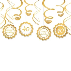 Metallic Golden Age Birthday Paper Fans & Swirl Decorations, 12pc, Ages