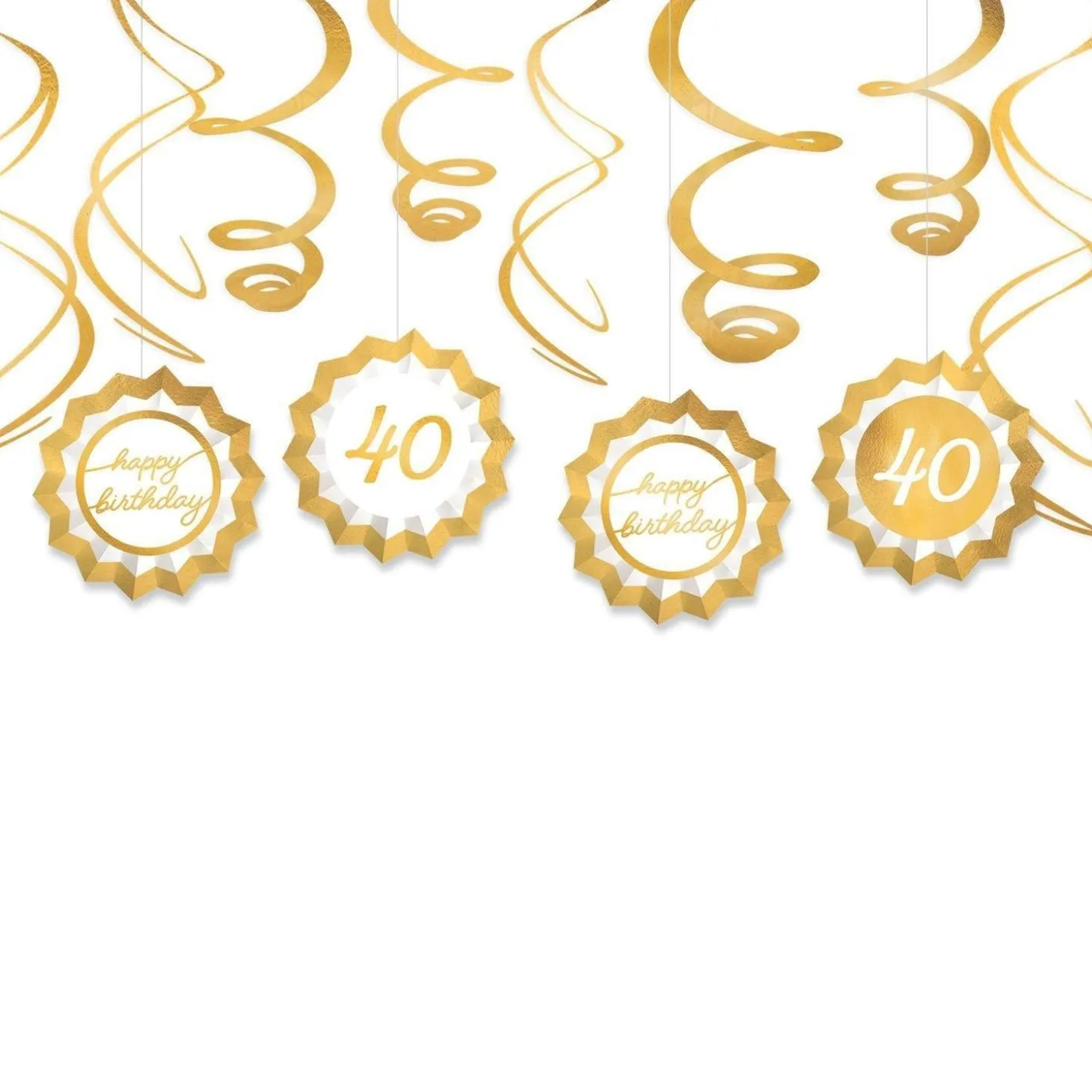 Metallic Golden Age Birthday Paper Fans & Swirl Decorations, 12pc, Ages