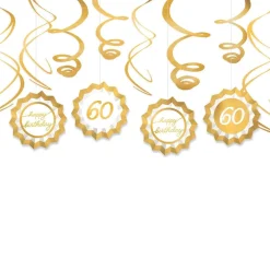 Metallic Golden Age Birthday Paper Fans & Swirl Decorations, 12pc, Ages
