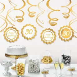 Metallic Golden Age Birthday Paper Fans & Swirl Decorations, 12pc, Ages