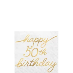 Metallic Golden Age Happy Birthday Paper Beverage Napkin, 5in, 16ct, Ages