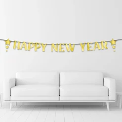 Metallic Gold Happy New Year Stars Cardstock Letter Banner, 12ft