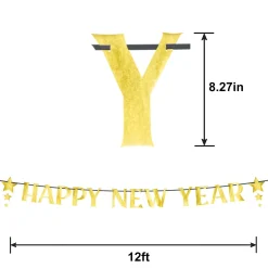 Metallic Gold Happy New Year Stars Cardstock Letter Banner, 12ft