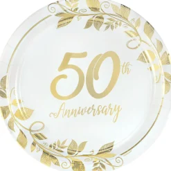 Metallic Gold Happy 50th Anniversary Paper Dinner Plates, 10.5in, 8ct