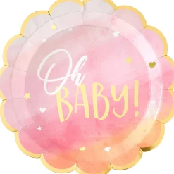 Metallic Gold & Pink Oh Baby Dinner Plates 8ct