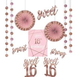 Metallic Gold & Pink Sweet 16 Room Decorating Kit 12pc