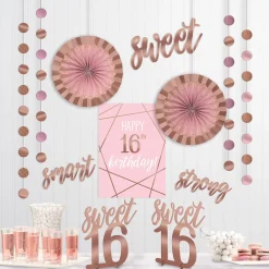 Metallic Gold & Pink Sweet 16 Room Decorating Kit 12pc