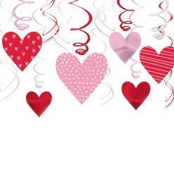 Metallic Pink & Red Patterned Heart Cardstock & Foil Swirl Decorations, 12ct