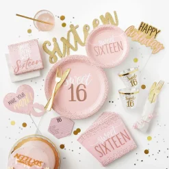 Metallic Rose Gold & Pink Sweet 16 Dessert Plates 8ct