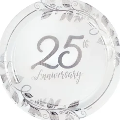 Metallic Silver Happy 25th Anniversary Paper Dinner Plates, 10.5in, 8ct