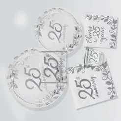 Metallic Silver 25th Anniversary Paper Dessert Plates, 7in, 8ct