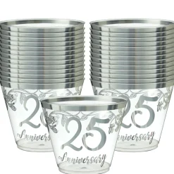Metallic Silver 25th Anniversary Plastic Tumbler Cups, 9oz, 30ct