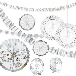 Metallic Silver & White 25th Anniversary Room Decorating Kit, 10pc