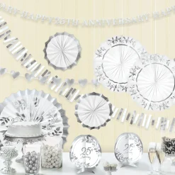 Metallic Silver & White 25th Anniversary Room Decorating Kit, 10pc