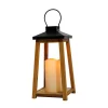 Metal & Wood Lantern with Flickering LED Candle, 6in x 14in