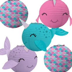 Mini Shimmering Mermaids Narwhal Paper Lanterns, 5in, 5ct