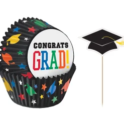 Multicolor Congrats Grad Baking Cups (24ct) & Cupcake Picks (24ct) - 48pc Set