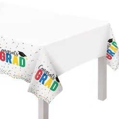 Multicolor Congrats Grad Plastic Table Cover, 54in x 102in - Colorful Future