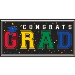 Multicolor Congrats Grad Plastic Banner, 65in x 33.5in