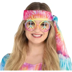Multicolor Tie Dye Hippie Peace Sign Glasses
