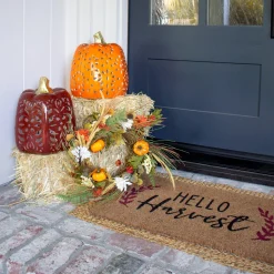 Natural Grass Fall Wreath with Foam Pumpkins & Mums, 18in