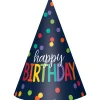 Navy & Rainbow Happy Birthday Party Hats 12ct