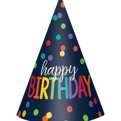 Navy & Rainbow Happy Birthday Party Hats 12ct