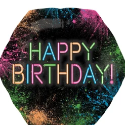 Neon Happy Birthday Hexagonal Foil Balloon, 28in - Let's Glow Crazy