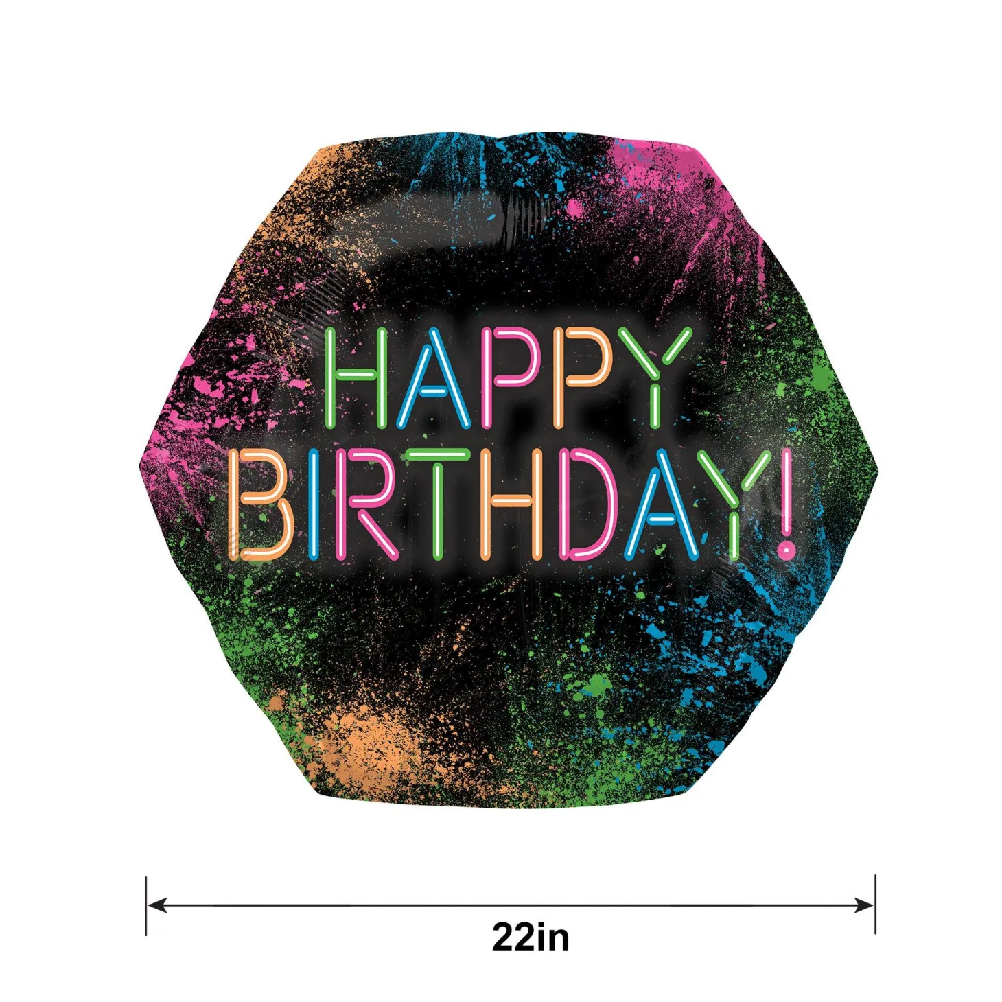 Neon Happy Birthday Hexagonal Foil Balloon, 28in - Let's Glow Crazy