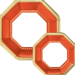 Octoganal Premium Paper Dinner (10.25in) & Dessert (7.5in) Plates with Color Border, 20ct, Assorted Colors