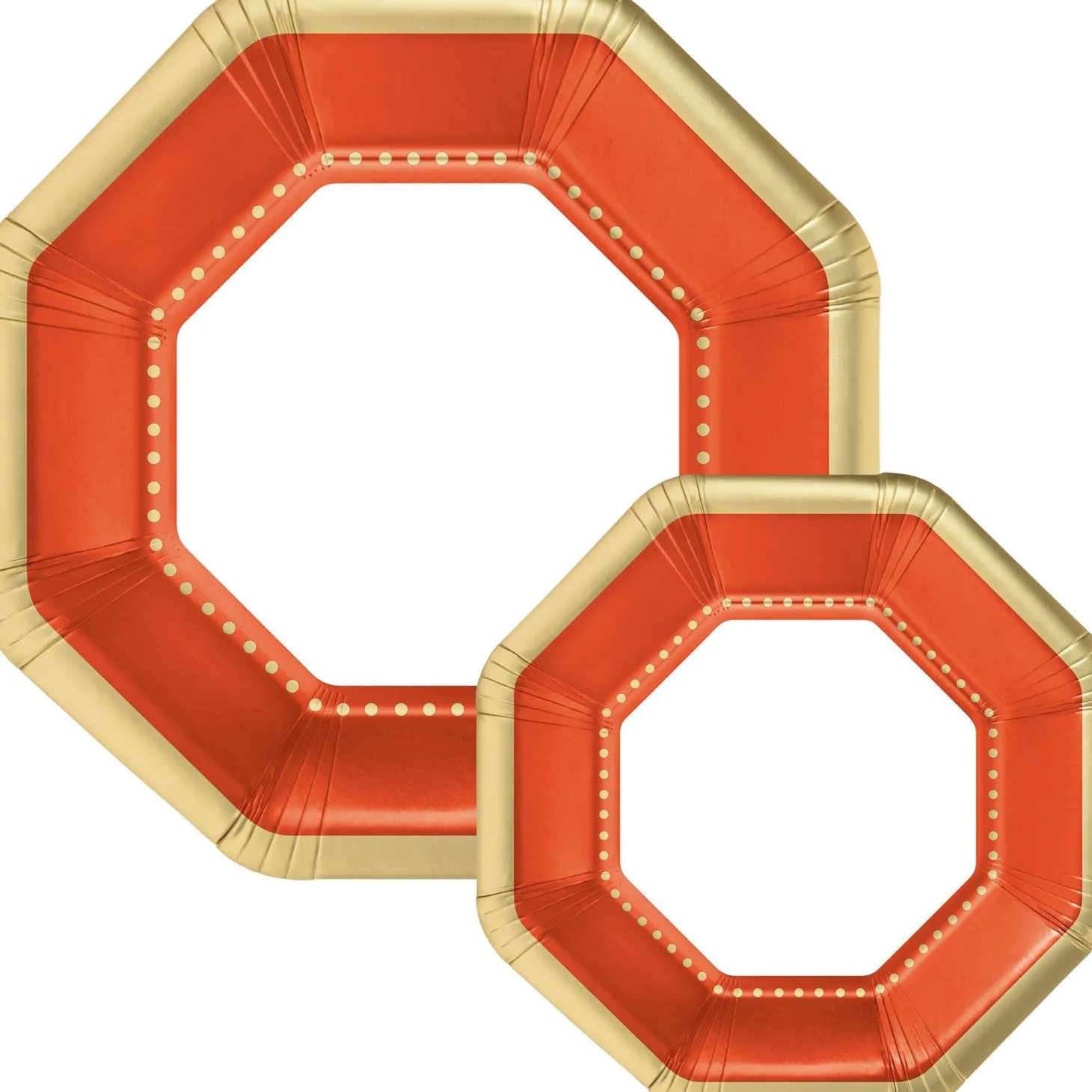 Octoganal Premium Paper Dinner (10.25in) & Dessert (7.5in) Plates with Color Border, 20ct, Assorted Colors