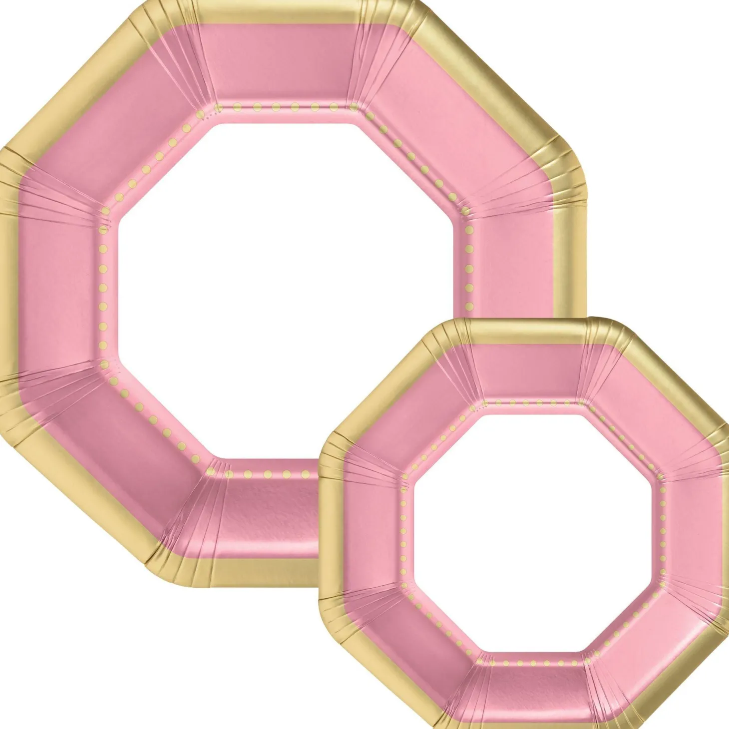 Octoganal Premium Paper Dinner (10.25in) & Dessert (7.5in) Plates with Color Border, 20ct, Assorted Colors