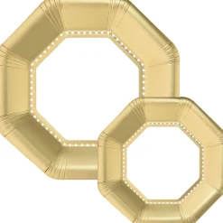 Octoganal Premium Paper Dinner (10.25in) & Dessert (7.5in) Plates with Color Border, 20ct, Assorted Colors