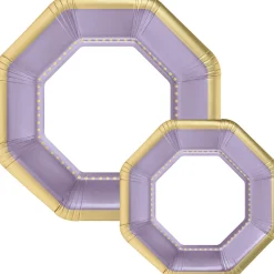Octoganal Premium Paper Dinner (10.25in) & Dessert (7.5in) Plates with Color Border, 20ct, Assorted Colors