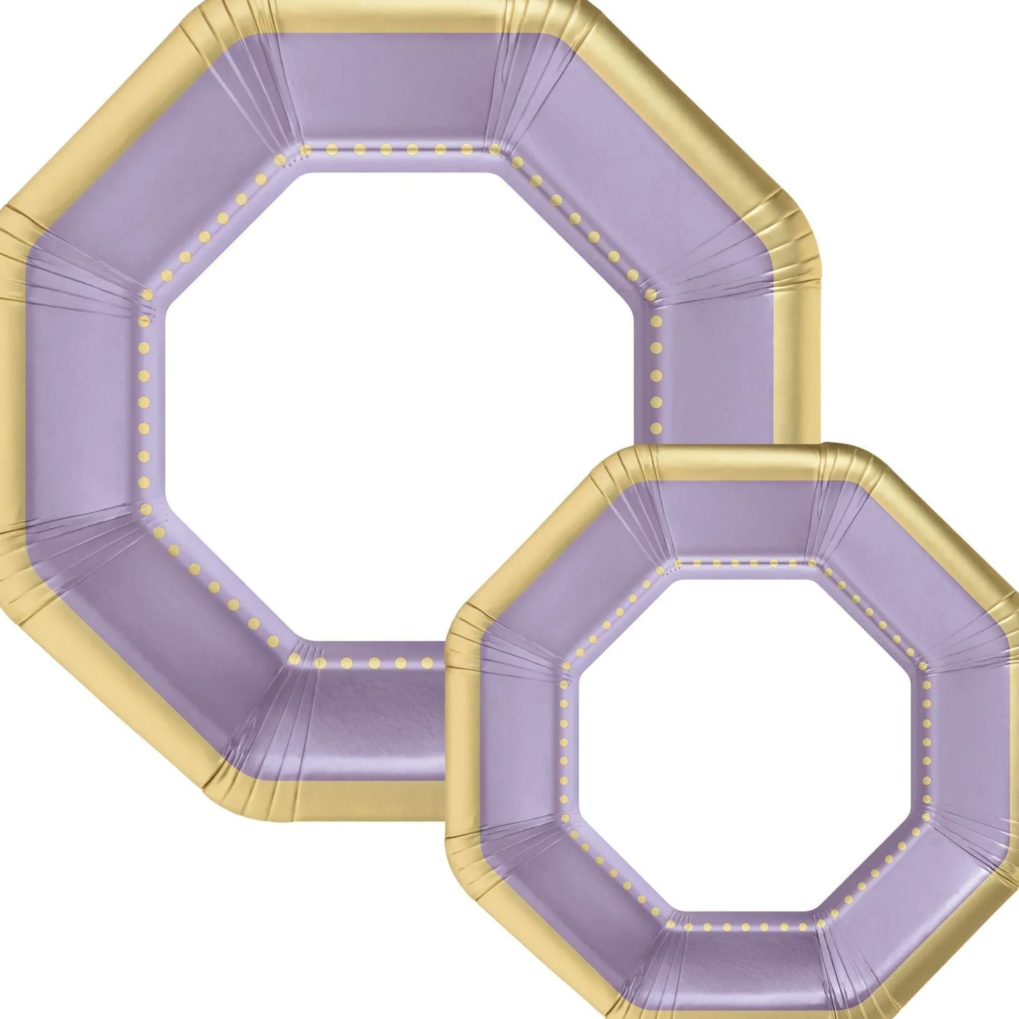 Octoganal Premium Paper Dinner (10.25in) & Dessert (7.5in) Plates with Color Border, 20ct, Assorted Colors