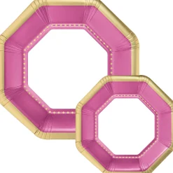 Octoganal Premium Paper Dinner (10.25in) & Dessert (7.5in) Plates with Color Border, 20ct, Assorted Colors