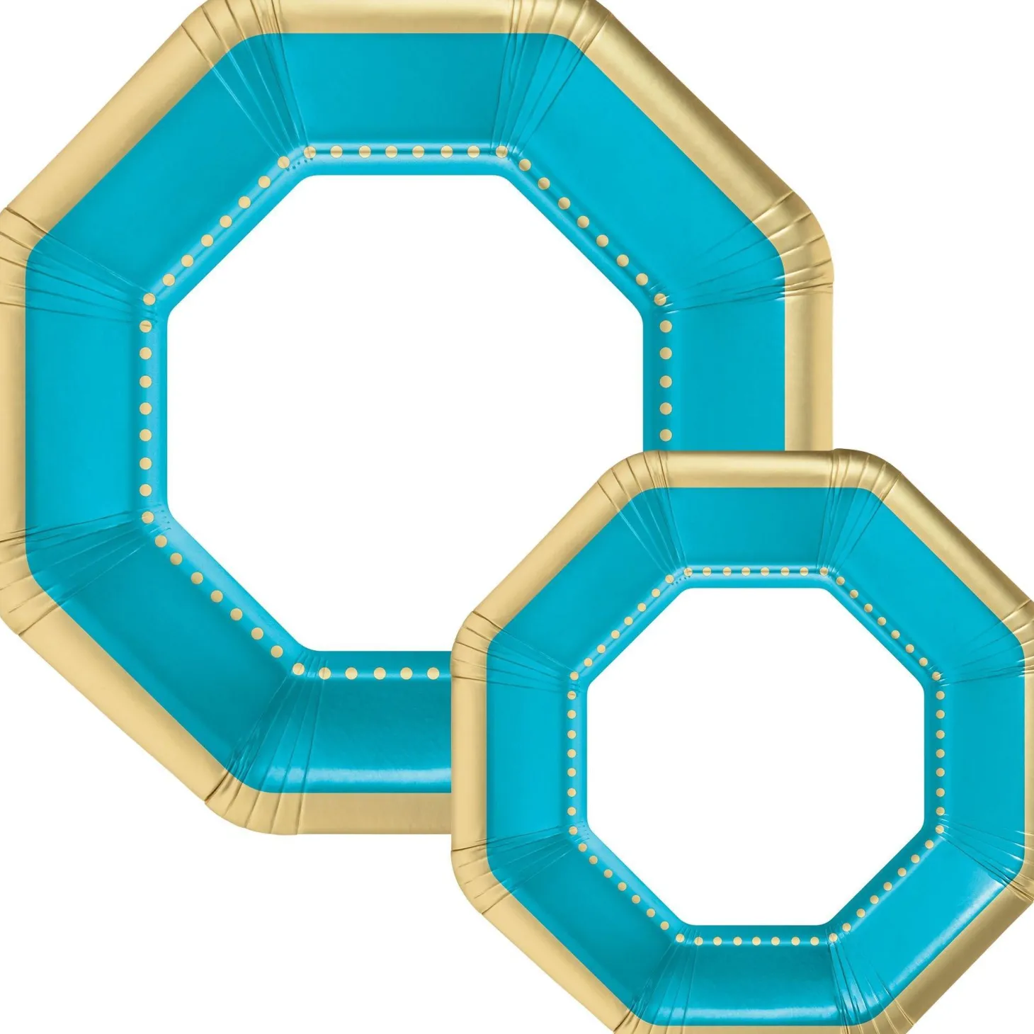 Octoganal Premium Paper Dinner (10.25in) & Dessert (7.5in) Plates with Color Border, 20ct, Assorted Colors